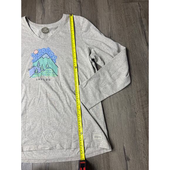 Life is Good Unplug Long Sleeve Crusher Tee Sz XL Gray Outdoor Hiking Mountain - Picture 2 of 8